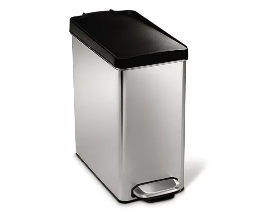 10 Liter / 2.6 Gallon Bathroom Slim Profile Trash Can, Brushed Stainless Steel with Plastic Lid