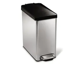 10 Liter / 2.6 Gallon Bathroom Slim Profile Trash Can, Brushed Stainless Steel with Plastic Lid