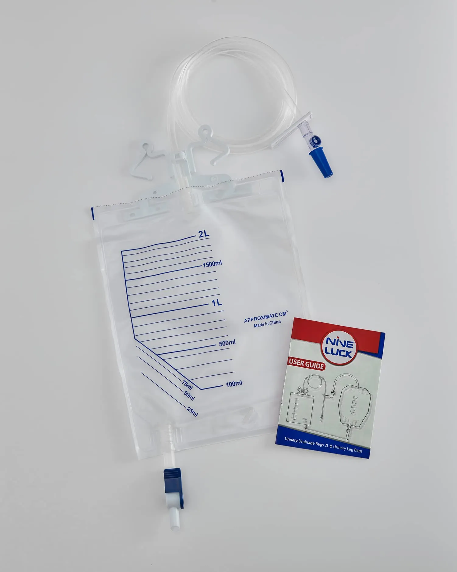 1pc Pack of 2000ml Urine Drainage Bag with Integrated Bag Hanger and T-Tap - Sterile Catheter Night Bags - Overnight Bedside Urine Bag