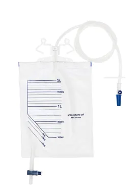 1pc Pack of 2000ml Urine Drainage Bag with Integrated Bag Hanger and T-Tap - Sterile Catheter Night Bags - Overnight Bedside Urine Bag