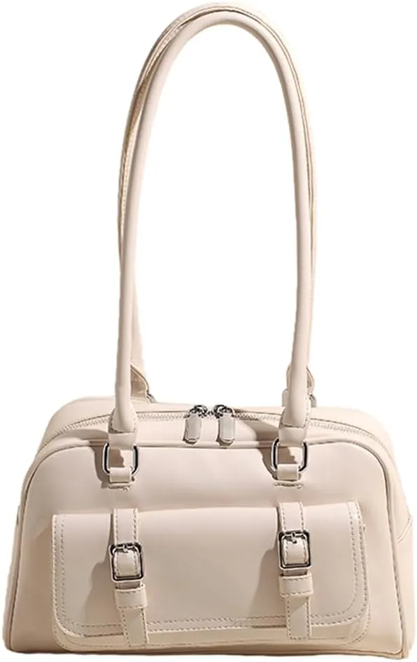 Boston Tote Bag for Women with Multi-Pockets Bowling Bag PU Leather Solid Color Hobo Bag Zipper Handbag for Work T