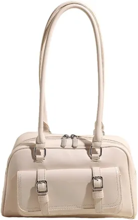 Boston Tote Bag for Women with Multi-Pockets Bowling Bag PU Leather Solid Color Hobo Bag Zipper Handbag for Work T