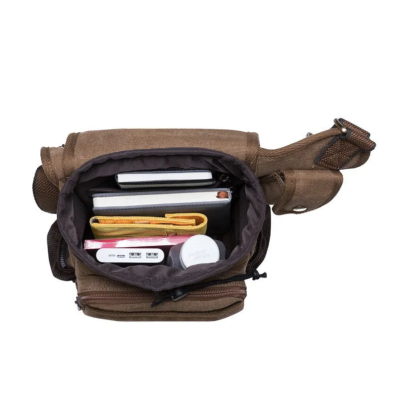 Canvas Retro Messenger Tactical Shoulder Bag Waist Outdoor Casual Leather Chest Bag