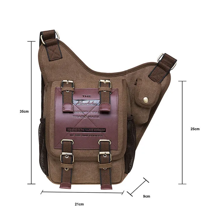 Canvas Retro Messenger Tactical Shoulder Bag Waist Outdoor Casual Leather Chest Bag