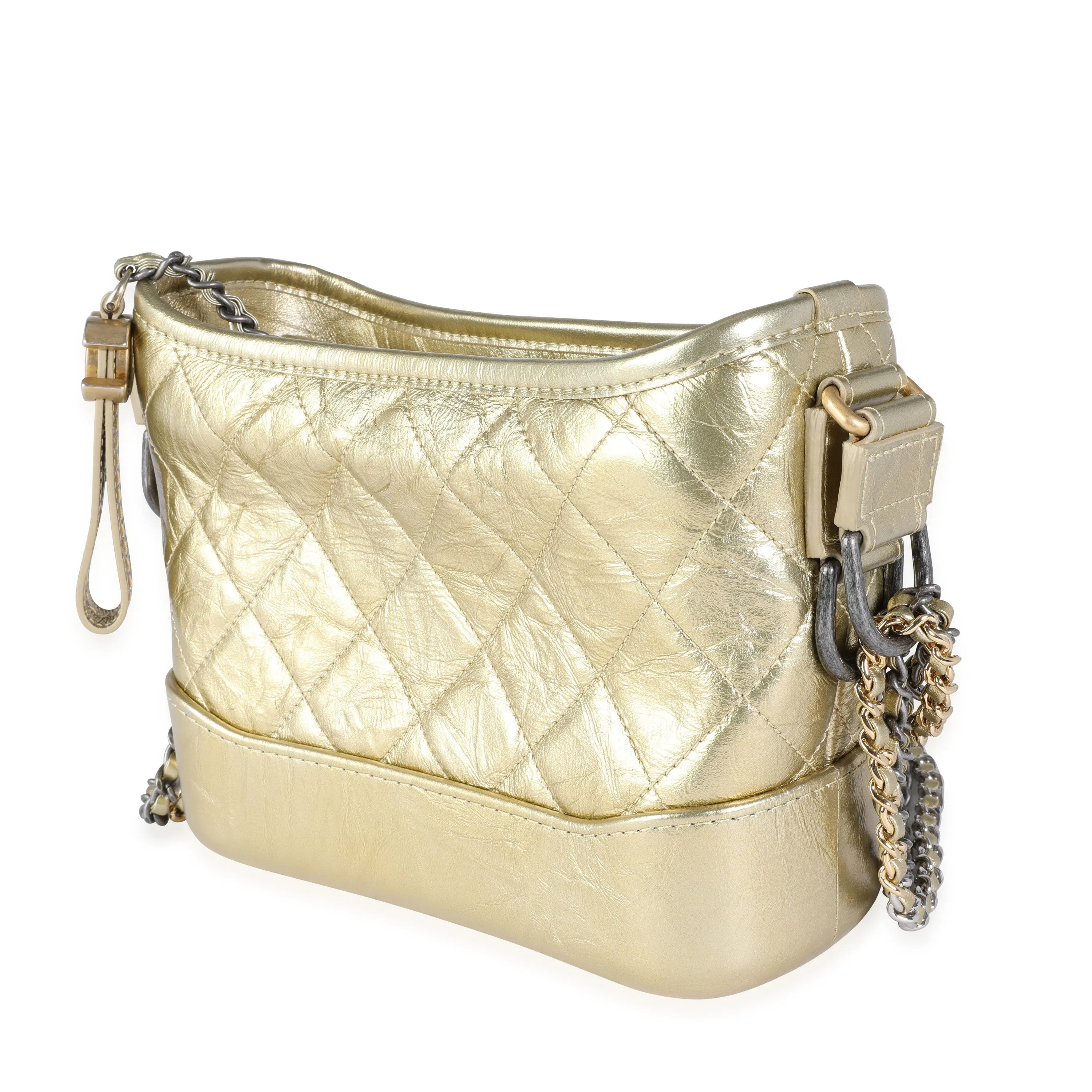 CHANEL Gold Quilted Calfskin Small Gabrielle Hobo