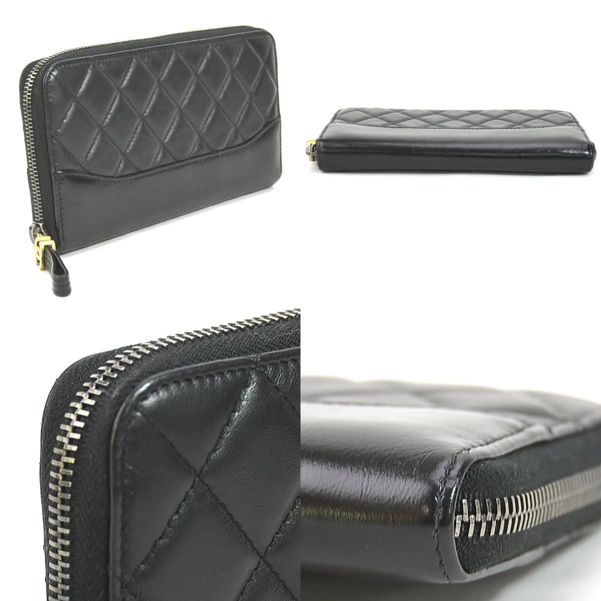 CHANEL Round Zipper Long Wallet Leather Black Women's A84388 99553a
