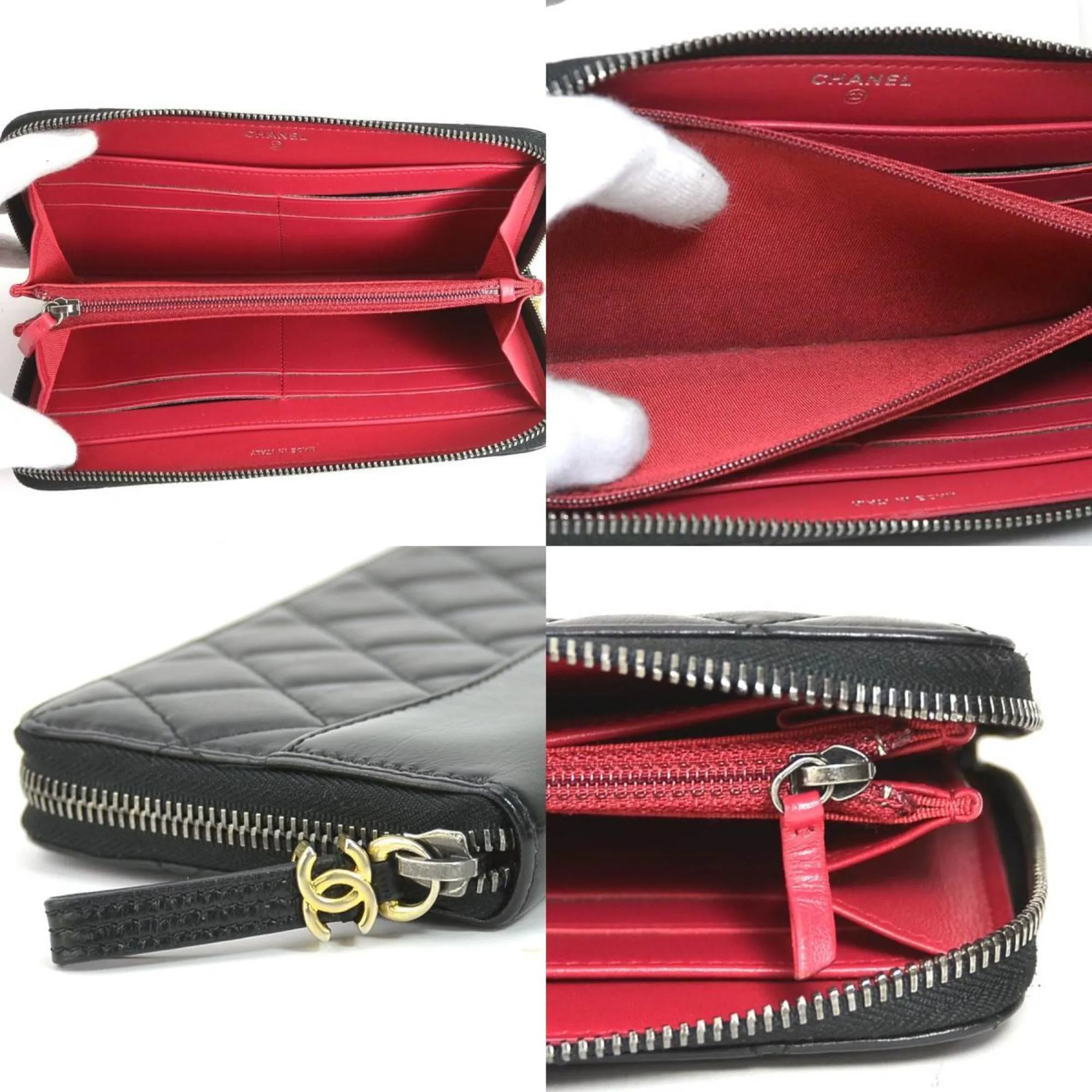 CHANEL Round Zipper Long Wallet Leather Black Women's A84388 99553a