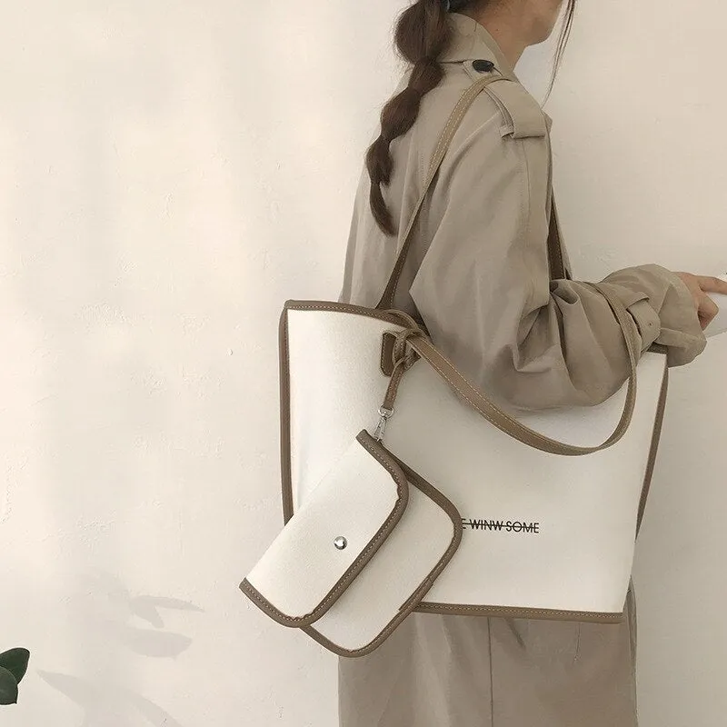 Christmas Gift Leisure Canvas Bag Women's Bag 2021 New Fashion Net Red Letter Tote Bag Versatile Ins One Shoulder Large Capacity Bag