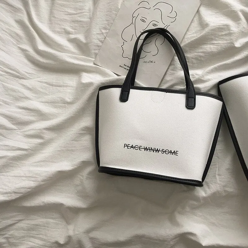 Christmas Gift Leisure Canvas Bag Women's Bag 2021 New Fashion Net Red Letter Tote Bag Versatile Ins One Shoulder Large Capacity Bag