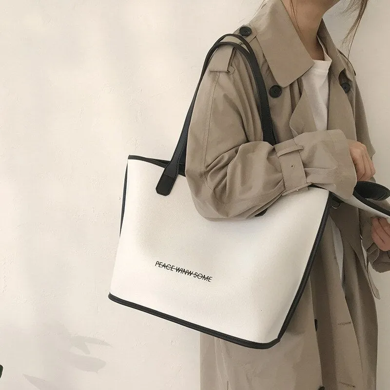 Christmas Gift Leisure Canvas Bag Women's Bag 2021 New Fashion Net Red Letter Tote Bag Versatile Ins One Shoulder Large Capacity Bag