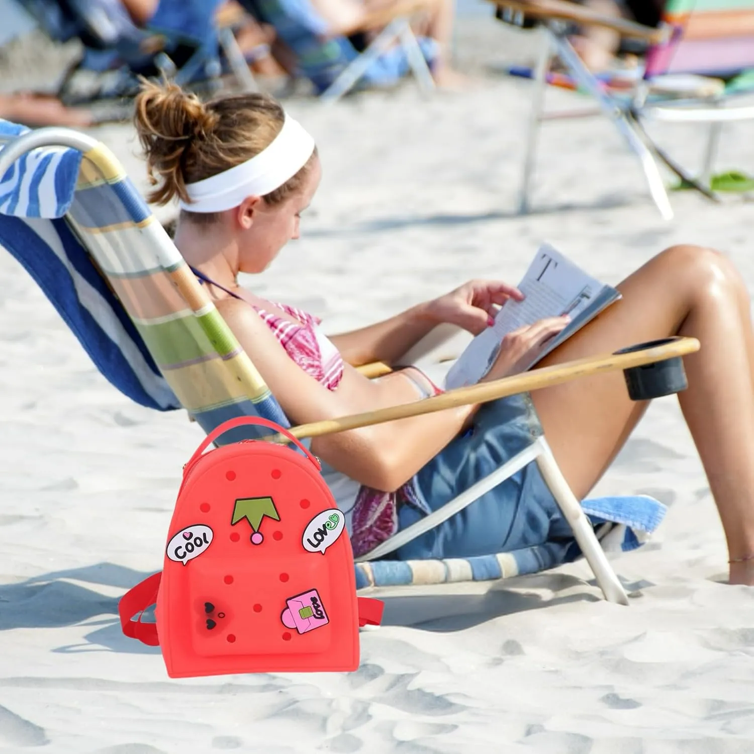 Cute Silicone Jelly Mini Backpack (2 Sizes) for Women Boys & Girls, Water-Resistant Lightweight Bag for Pool, Beach, Gym, Customizable Charms, Easy Clean (Fuchsia, Large)