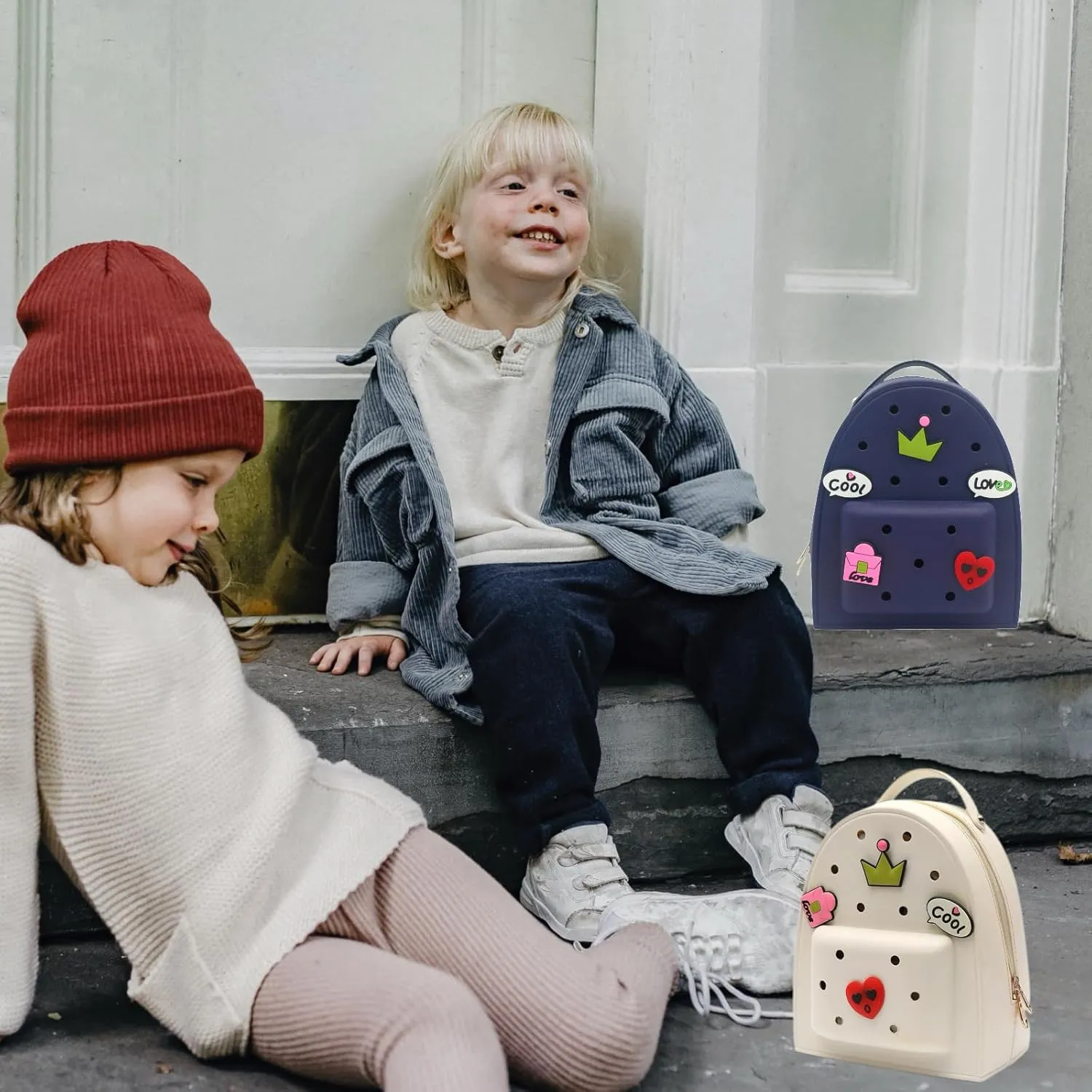 Cute Silicone Jelly Mini Backpack (2 Sizes) for Women Boys & Girls, Water-Resistant Lightweight Bag for Pool, Beach, Gym, Customizable Charms, Easy Clean (Fuchsia, Large)