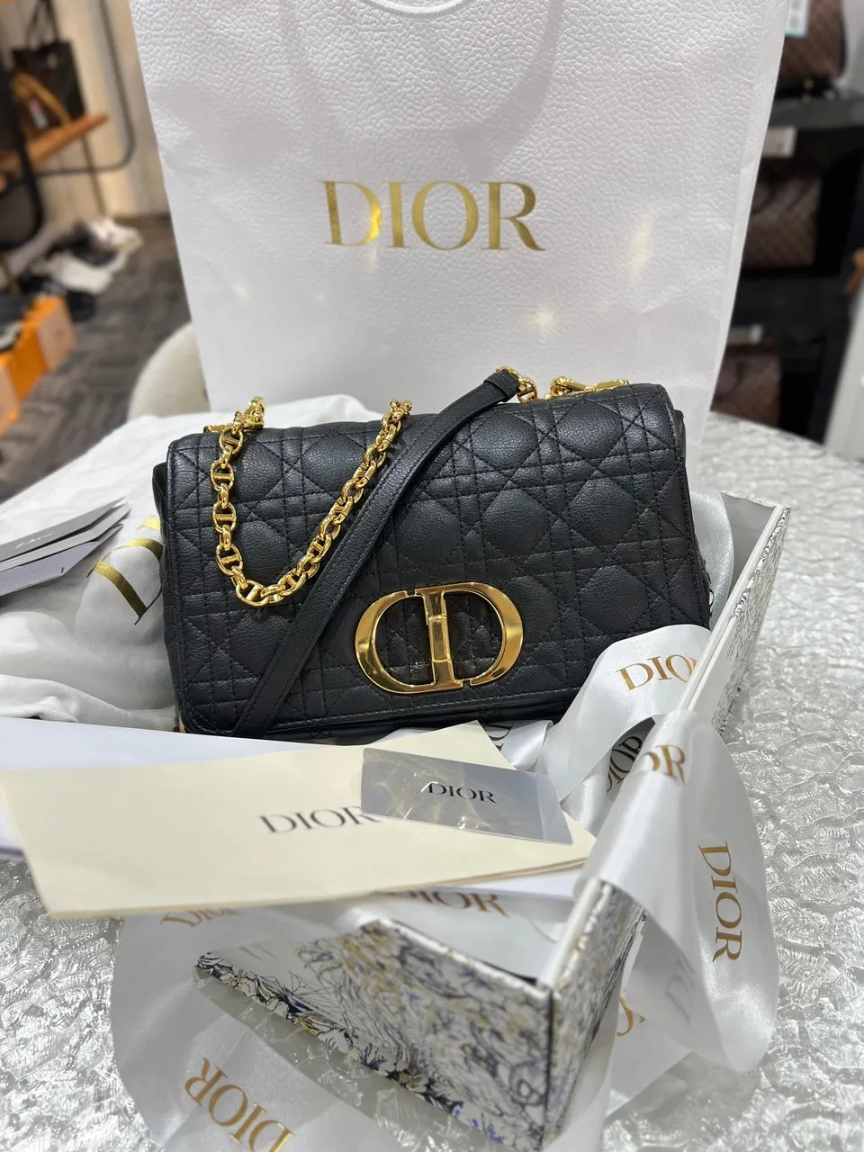 DIOR Black Caro Medium Crossbody Bag For Lady - Full Set