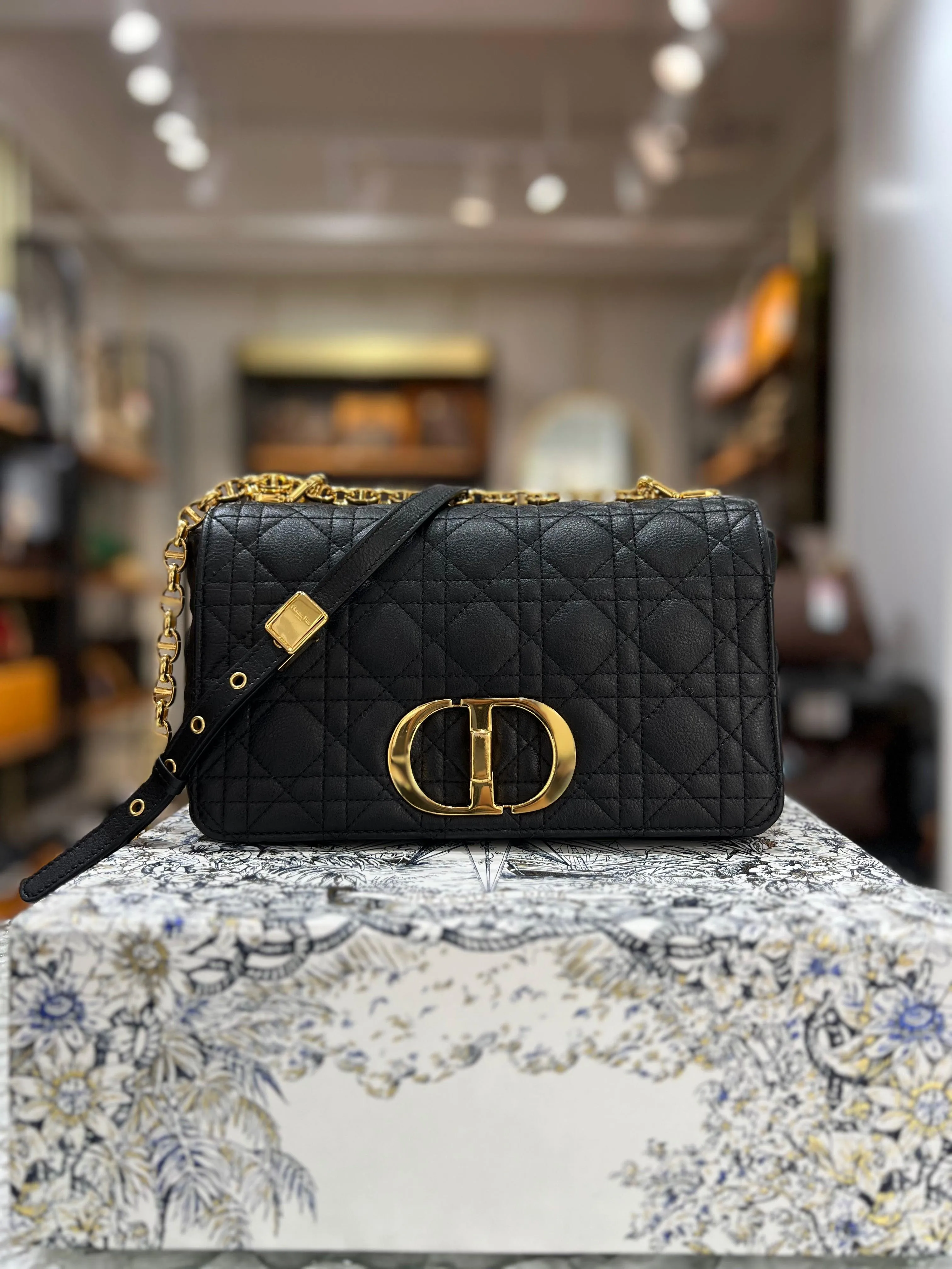 DIOR Black Caro Medium Crossbody Bag For Lady - Full Set