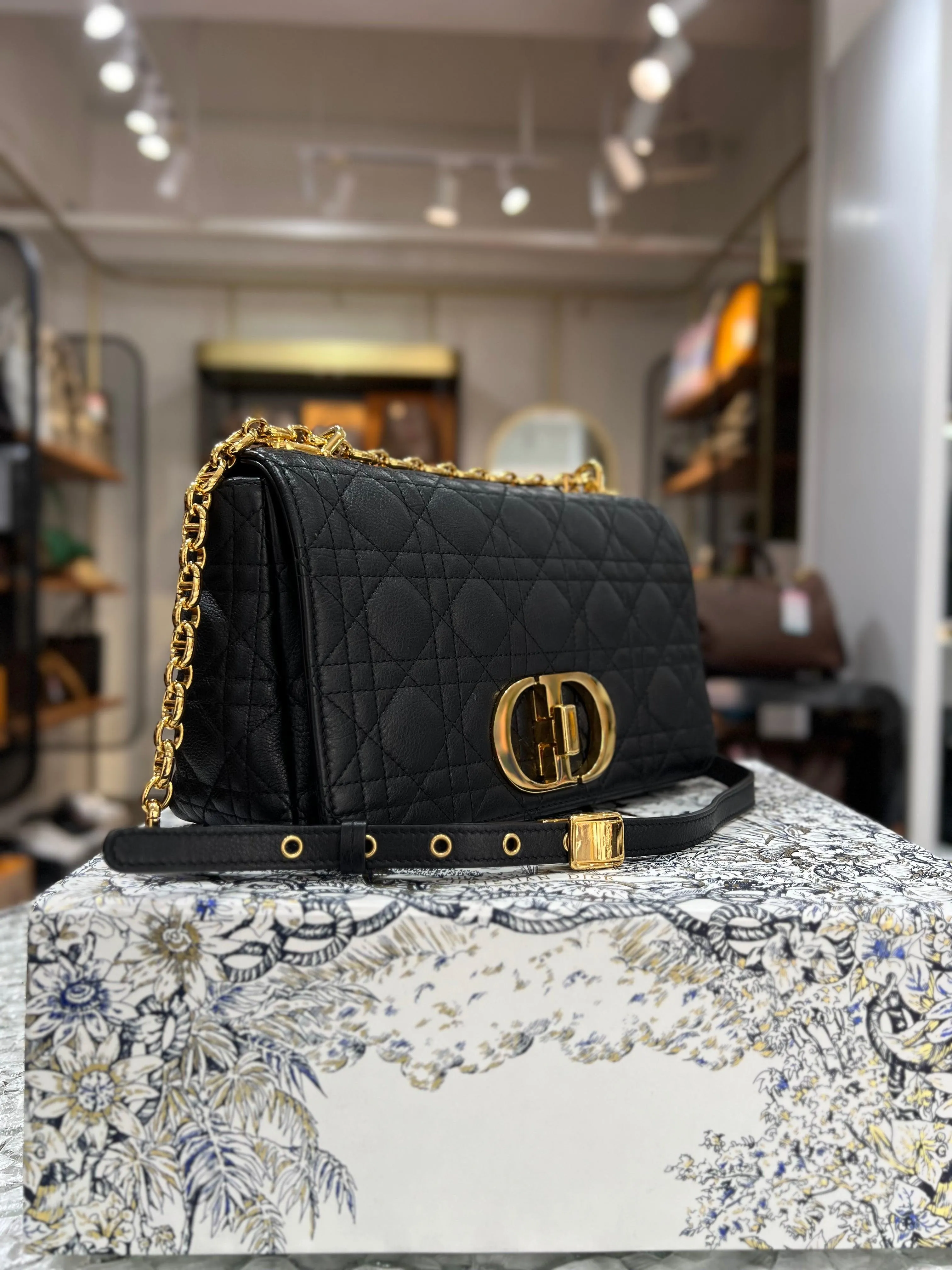 DIOR Black Caro Medium Crossbody Bag For Lady - Full Set