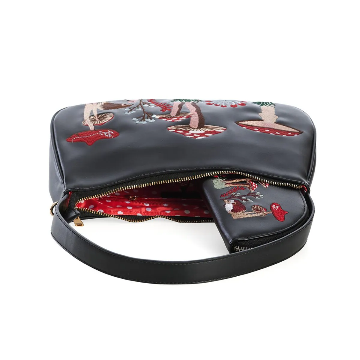 Embroidered Mushroom Field Shoulder Bag