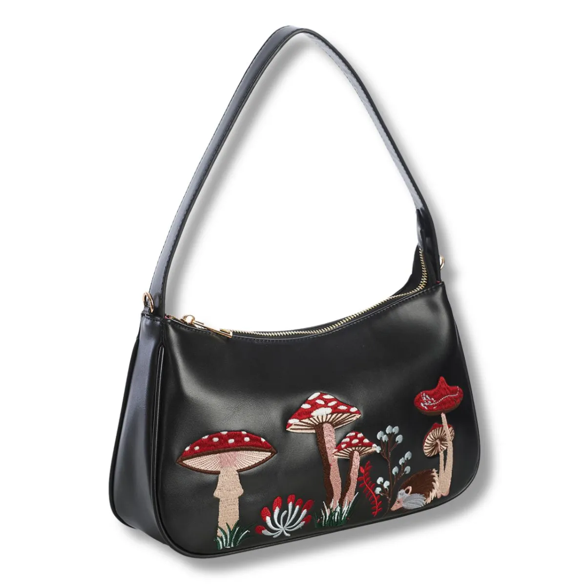 Embroidered Mushroom Field Shoulder Bag