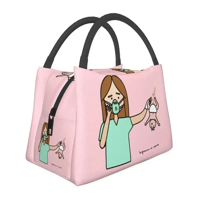 Enfermera En Apuros Doctor Nurse Medical Health Insulated Lunch Bag for School Office Leakproof Cooler Thermal Lunch Box Women