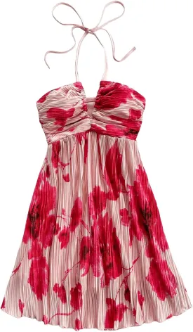 Floerns Women's Tie Dye A Line Flowy Halter Mini Dress Sleeveless Ruched Flare Hem Sundresses