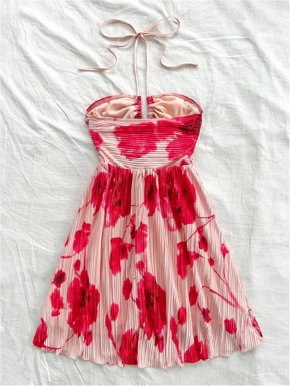 Floerns Women's Tie Dye A Line Flowy Halter Mini Dress Sleeveless Ruched Flare Hem Sundresses