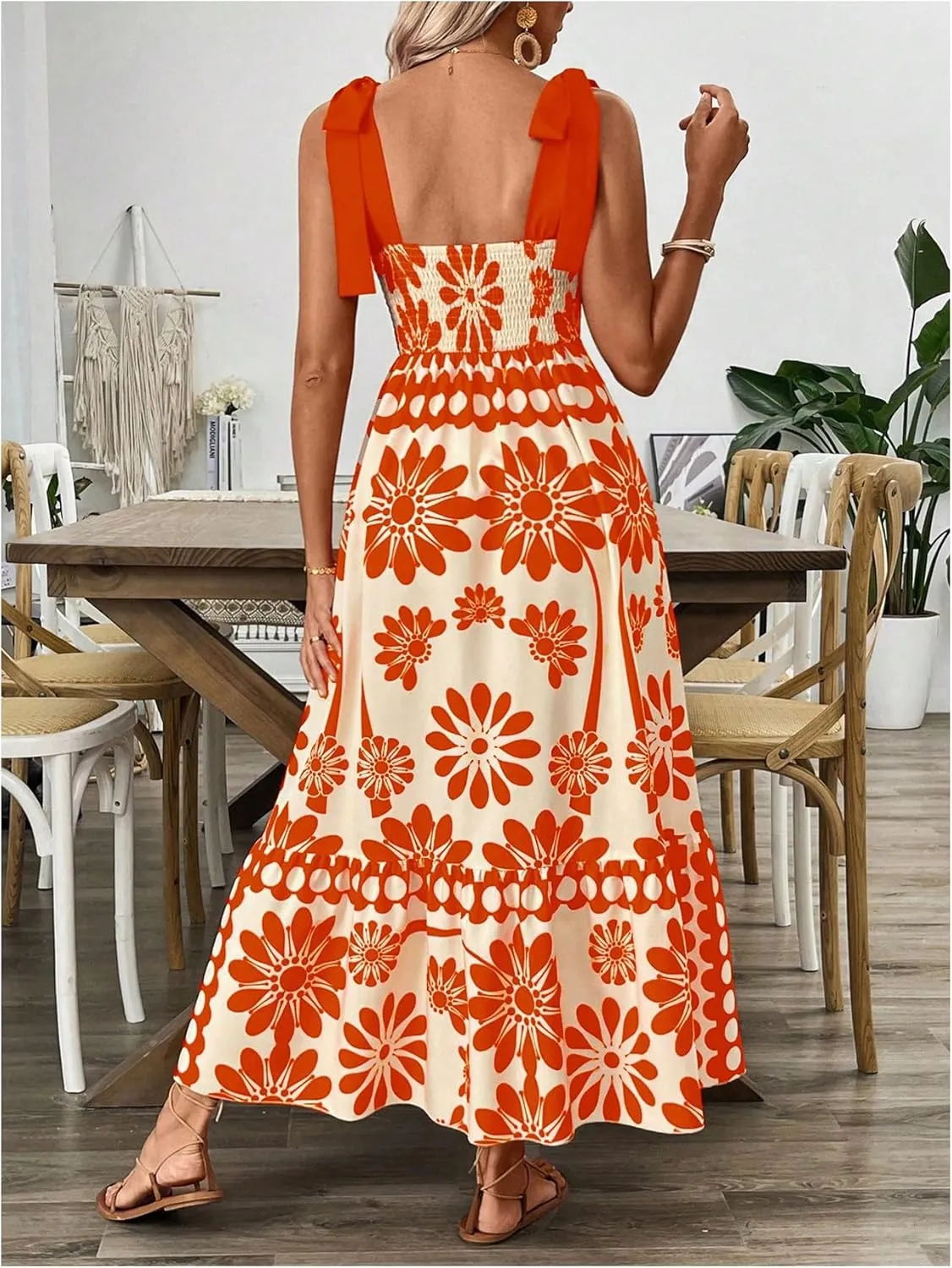 Floerns Women's Vintage Sleeveless Tie Shoulder Sundress Floral Print Cami Maxi Dress