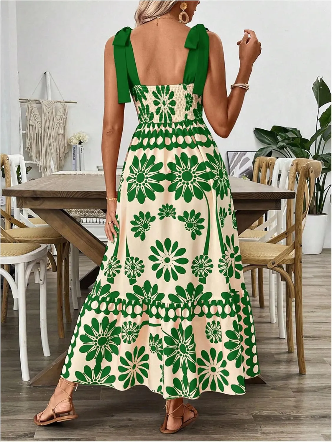 Floerns Women's Vintage Sleeveless Tie Shoulder Sundress Floral Print Cami Maxi Dress