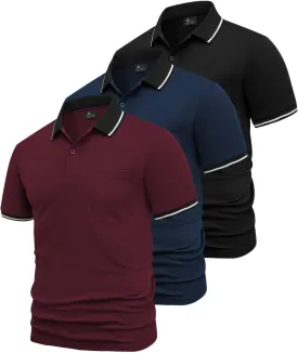 GEEK LIGHTING 3 Pack Mens Polo Shirts Short Sleeve Athletic Polo for Men Casual Moisture Wicking T-Shirts with Pocket