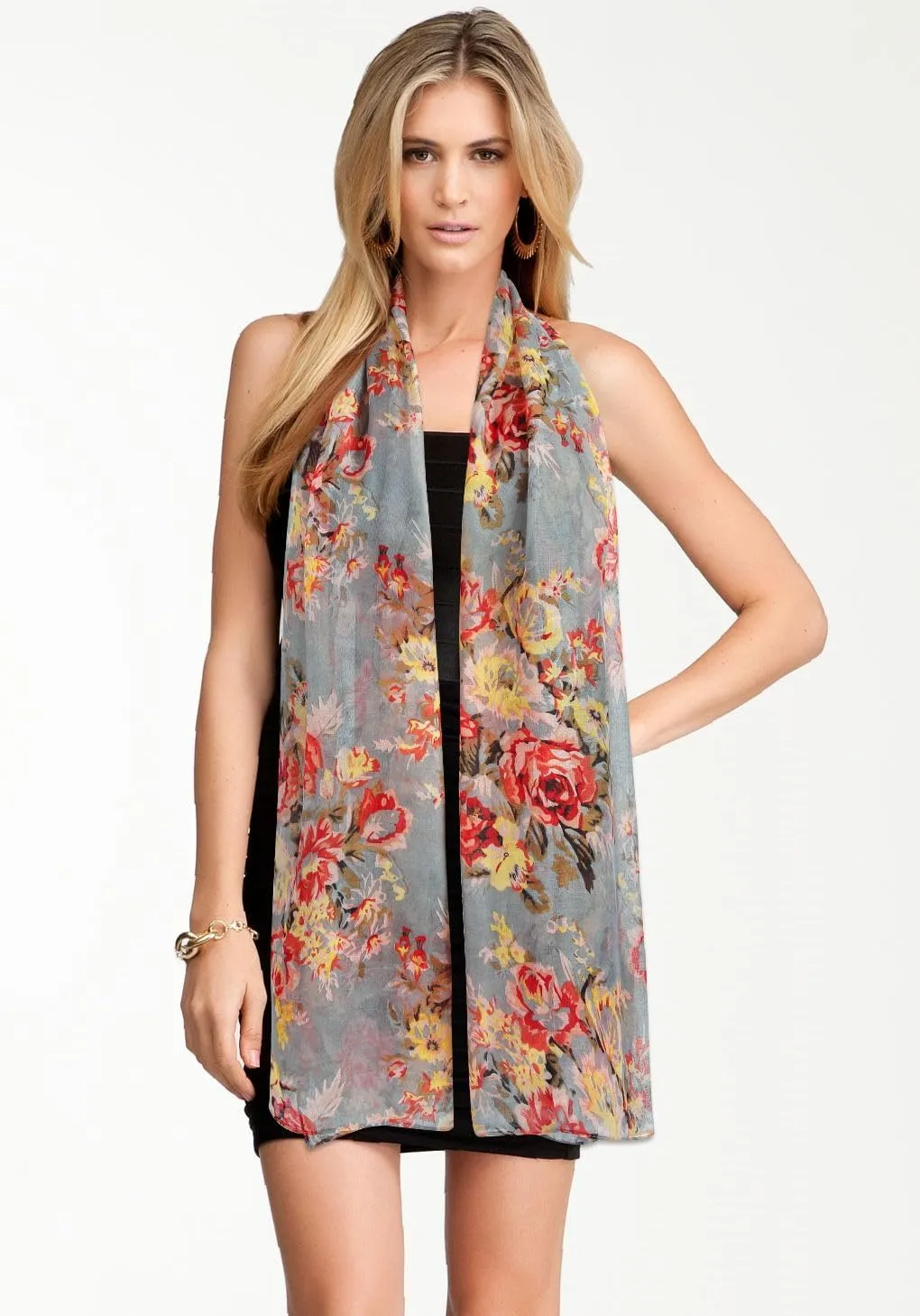 GERINLY Lightweight Scarves Fashion Flowers Print Women Cotton Wrap Scarf Head Shawl Summer Gift