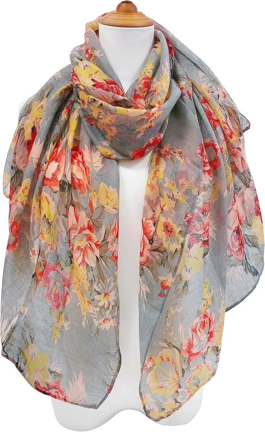 GERINLY Lightweight Scarves Fashion Flowers Print Women Cotton Wrap Scarf Head Shawl Summer Gift