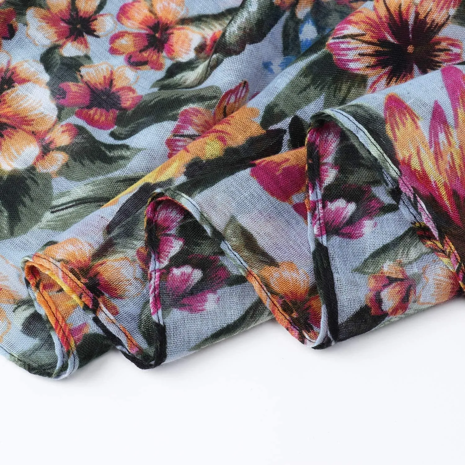 GERINLY Lightweight Scarves Fashion Flowers Print Women Cotton Wrap Scarf Head Shawl Summer Gift