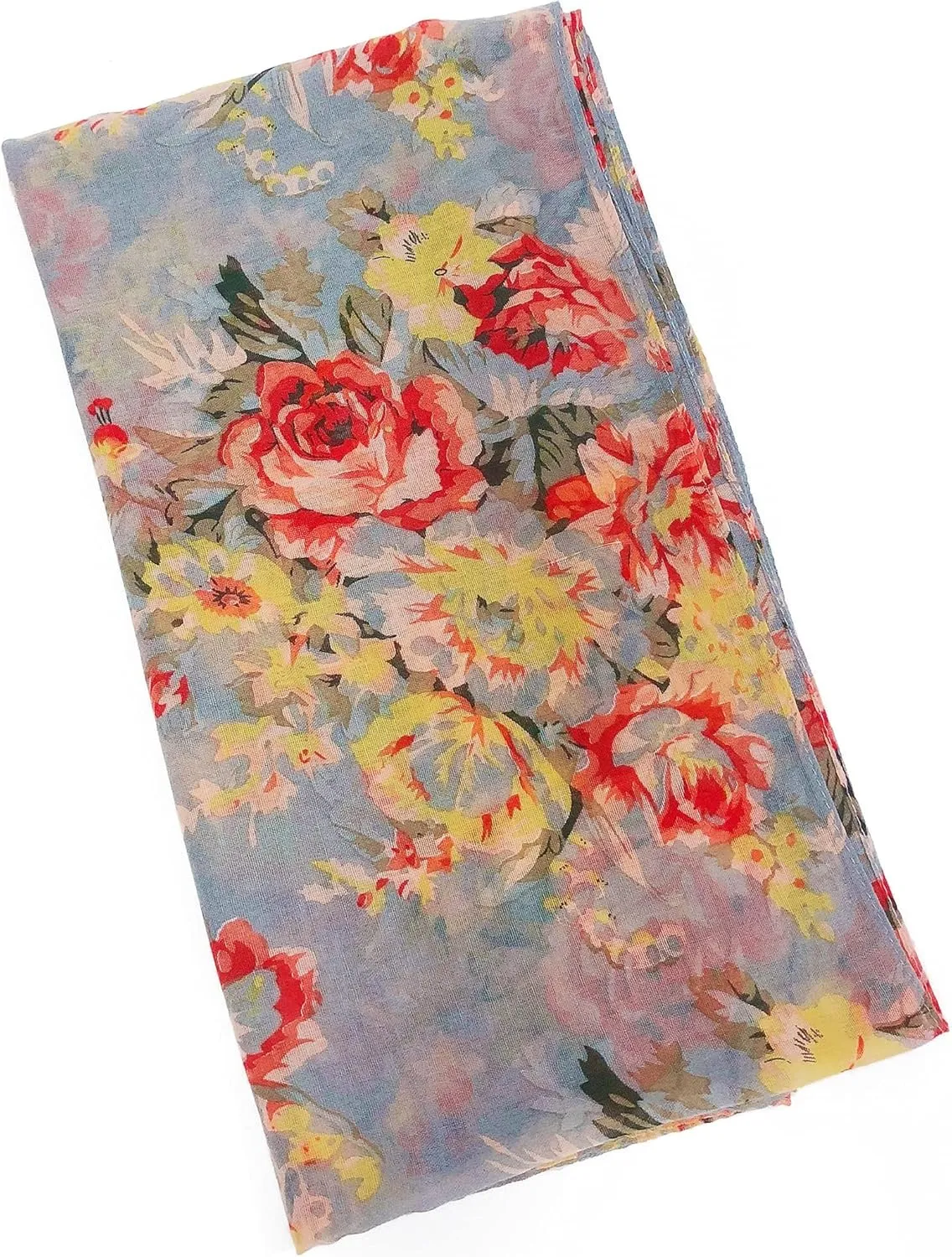 GERINLY Lightweight Scarves Fashion Flowers Print Women Cotton Wrap Scarf Head Shawl Summer Gift