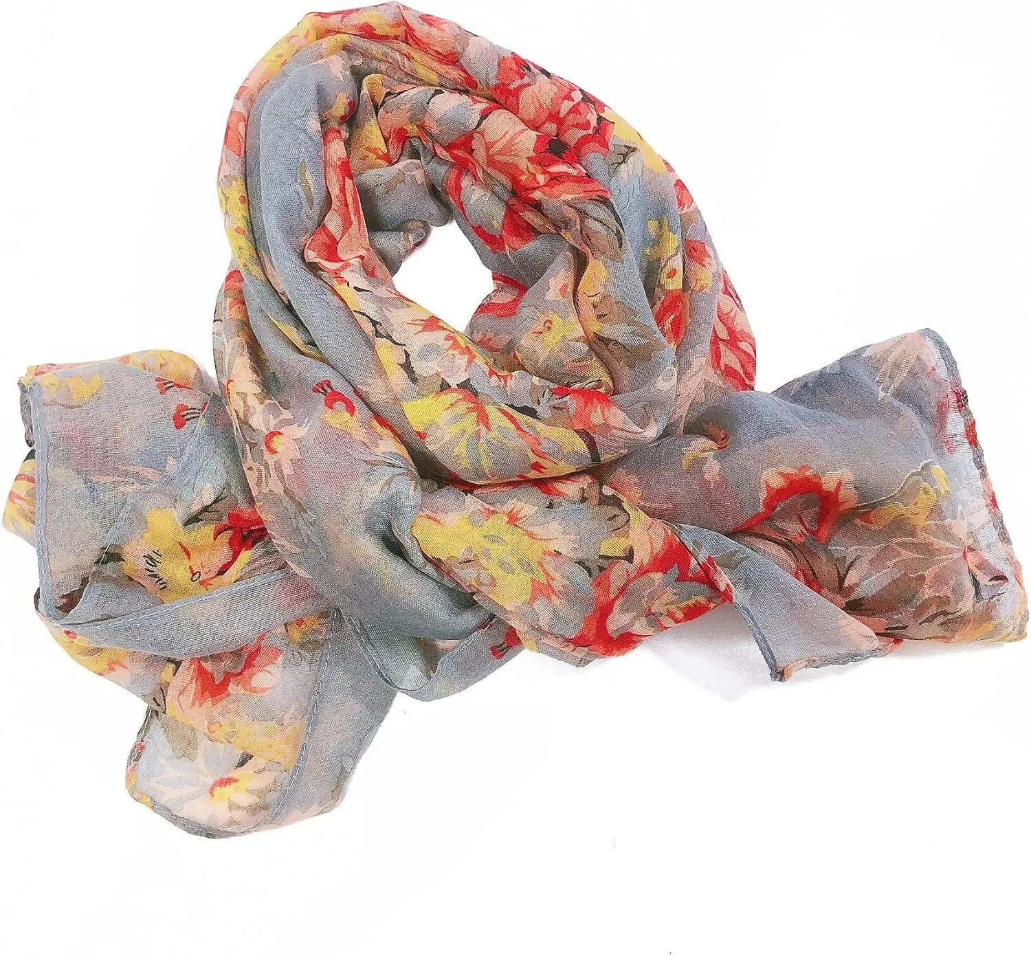 GERINLY Lightweight Scarves Fashion Flowers Print Women Cotton Wrap Scarf Head Shawl Summer Gift