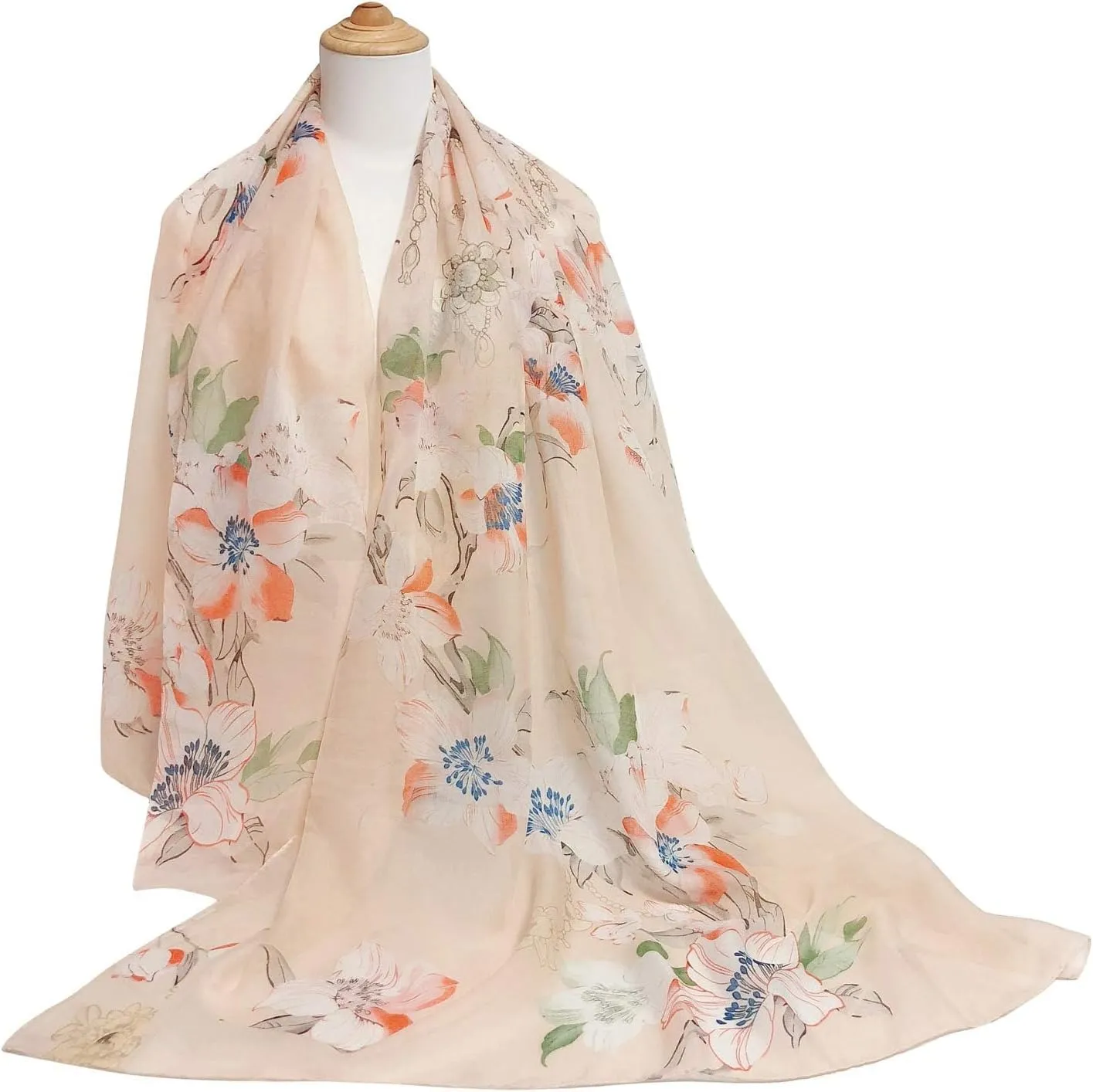 GERINLY Lightweight Scarves Fashion Flowers Print Women Cotton Wrap Scarf Head Shawl Summer Gift