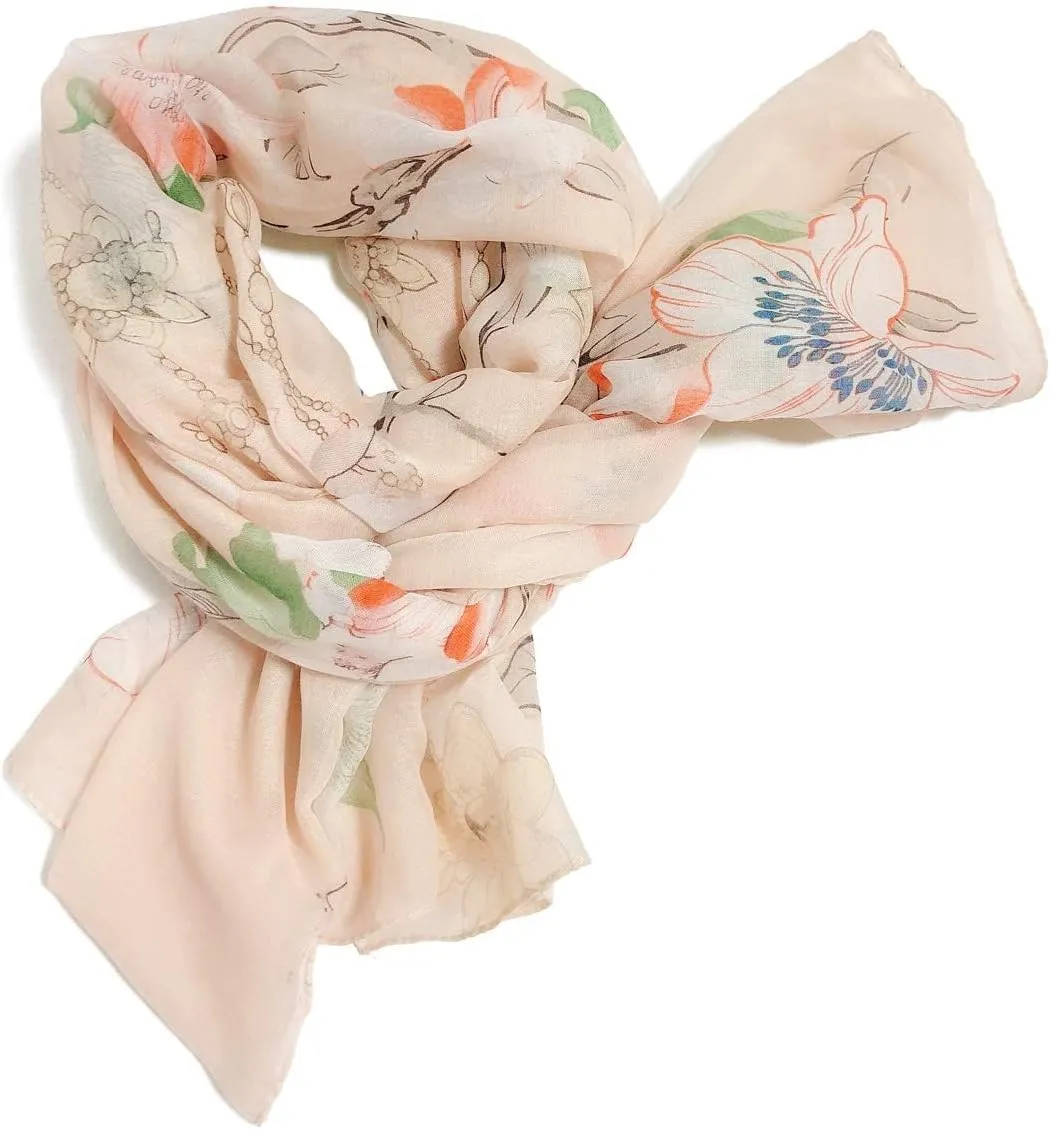 GERINLY Lightweight Scarves Fashion Flowers Print Women Cotton Wrap Scarf Head Shawl Summer Gift
