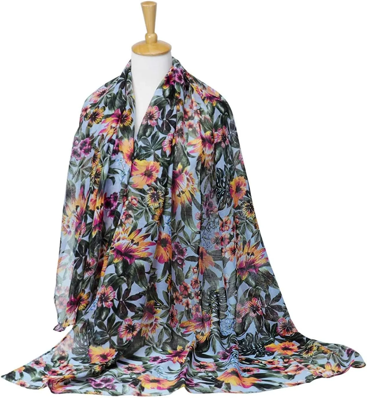 GERINLY Lightweight Scarves Fashion Flowers Print Women Cotton Wrap Scarf Head Shawl Summer Gift
