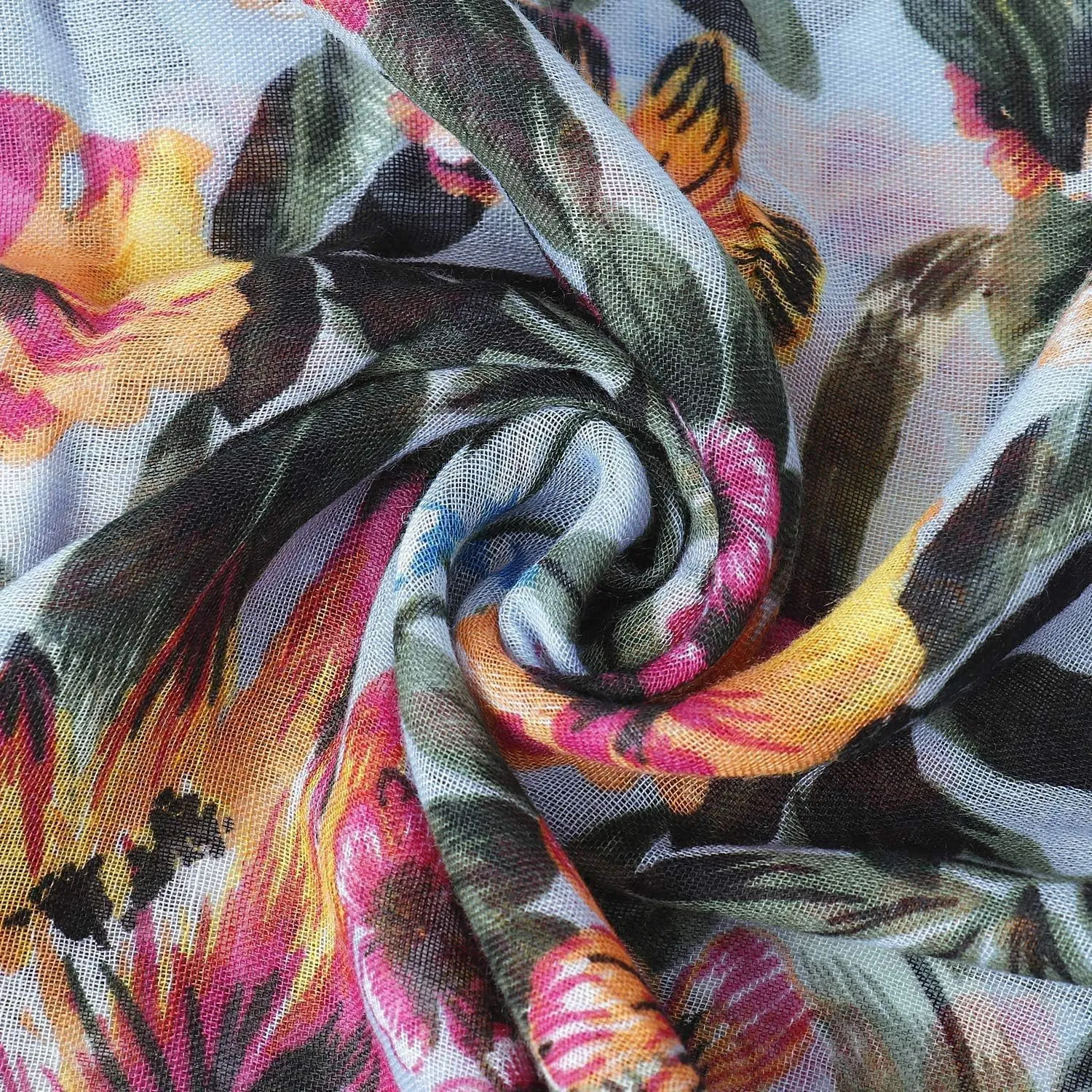 GERINLY Lightweight Scarves Fashion Flowers Print Women Cotton Wrap Scarf Head Shawl Summer Gift
