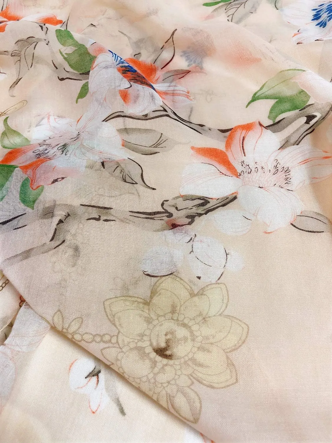 GERINLY Lightweight Scarves Fashion Flowers Print Women Cotton Wrap Scarf Head Shawl Summer Gift