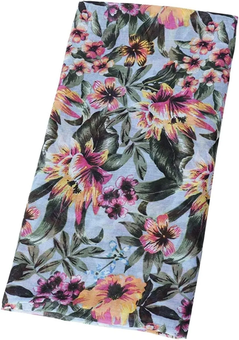 GERINLY Lightweight Scarves Fashion Flowers Print Women Cotton Wrap Scarf Head Shawl Summer Gift