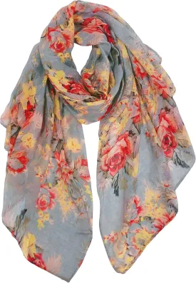 GERINLY Lightweight Scarves Fashion Flowers Print Women Cotton Wrap Scarf Head Shawl Summer Gift