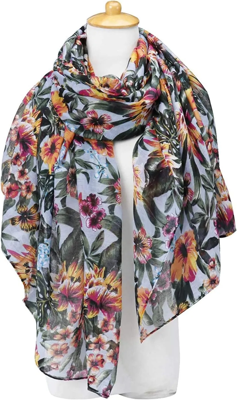 GERINLY Lightweight Scarves Fashion Flowers Print Women Cotton Wrap Scarf Head Shawl Summer Gift