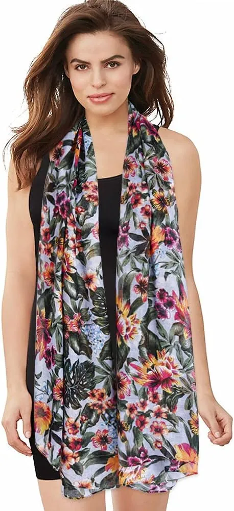 GERINLY Lightweight Scarves Fashion Flowers Print Women Cotton Wrap Scarf Head Shawl Summer Gift
