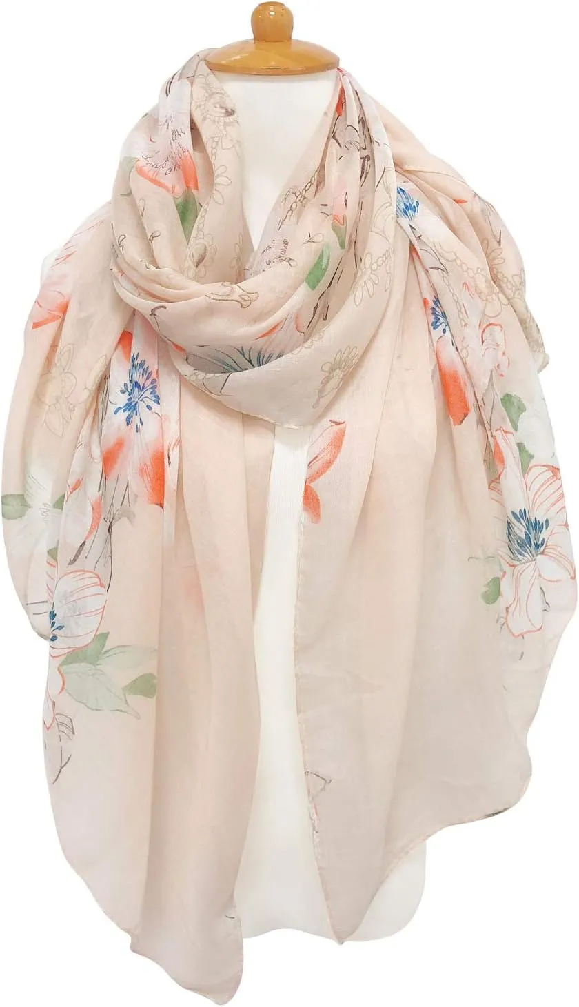 GERINLY Lightweight Scarves Fashion Flowers Print Women Cotton Wrap Scarf Head Shawl Summer Gift