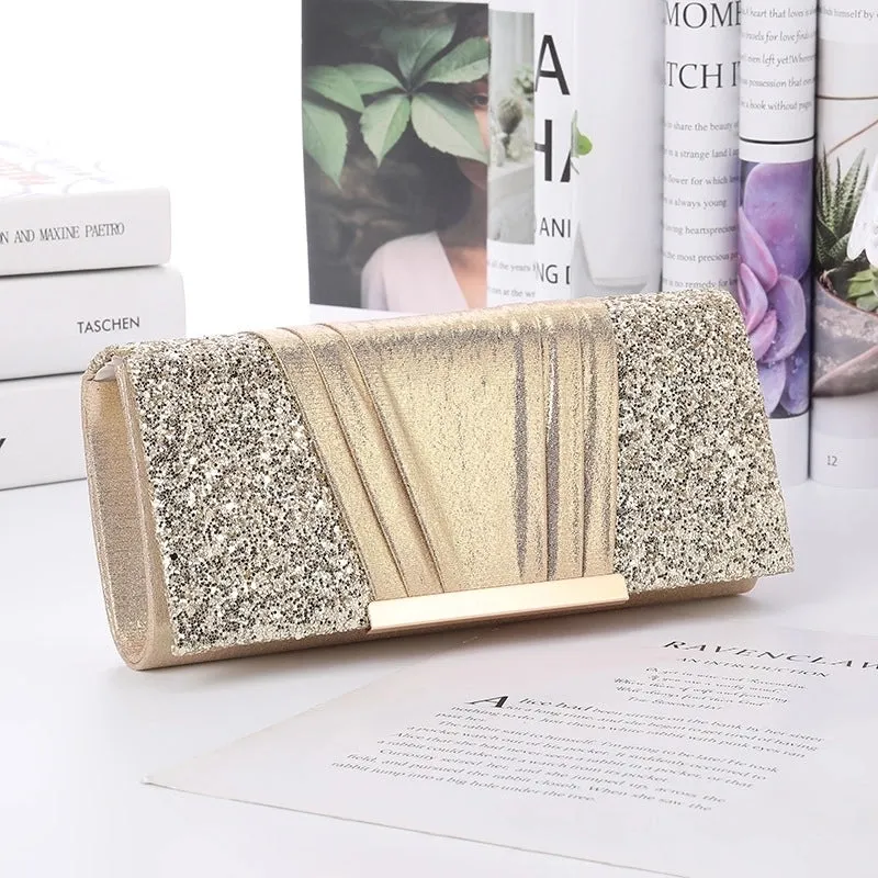 Grey Champagne Polyester Square Square Evening Bags