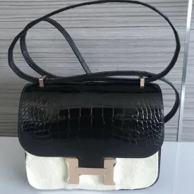 Hermès Constance 18 Noir (Black) Alligator Mississippi Lisse Rose Gold Hardware RGHW