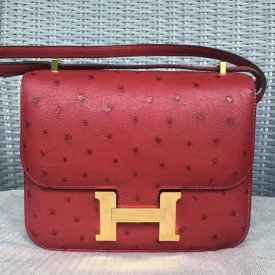 Hermès Constance 18 Rouge Vif Ostrich Gold Hardware GHW