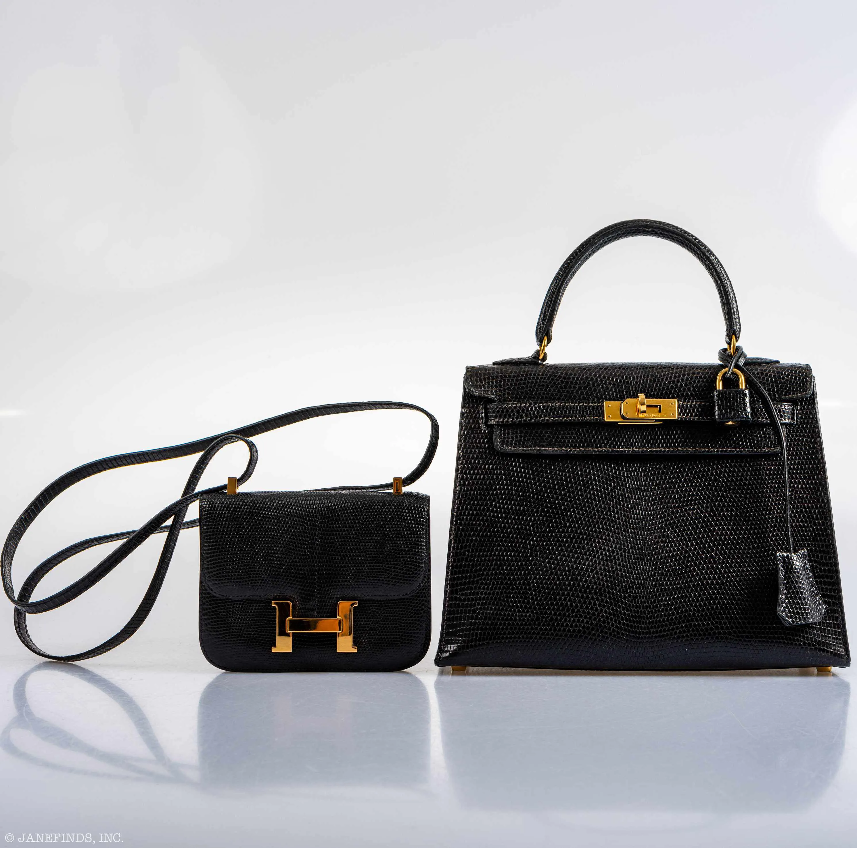 Hermès Micro Constance 14 Black Varanus Lizard with Gold Hardware