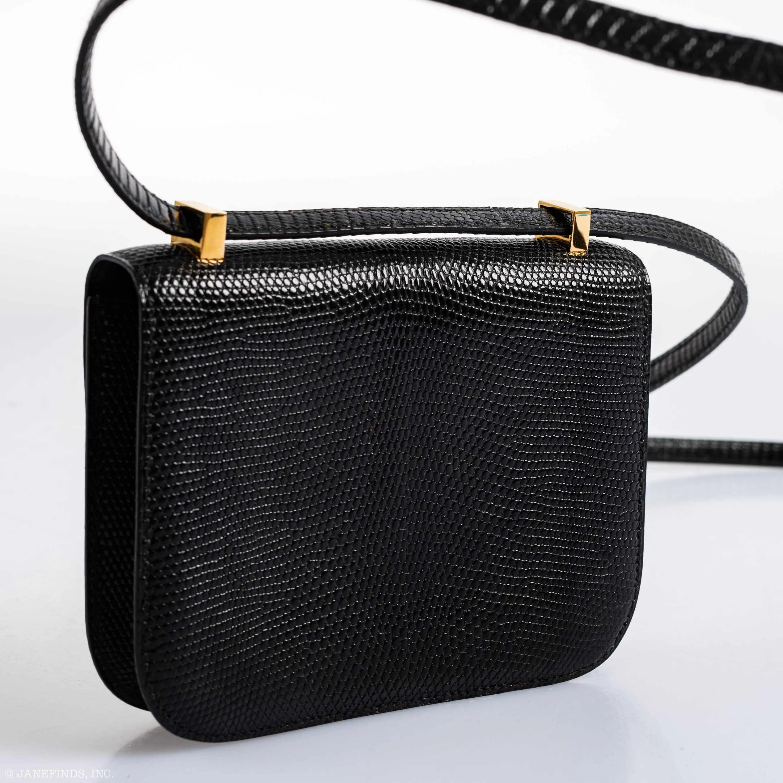 Hermès Micro Constance 14 Black Varanus Lizard with Gold Hardware