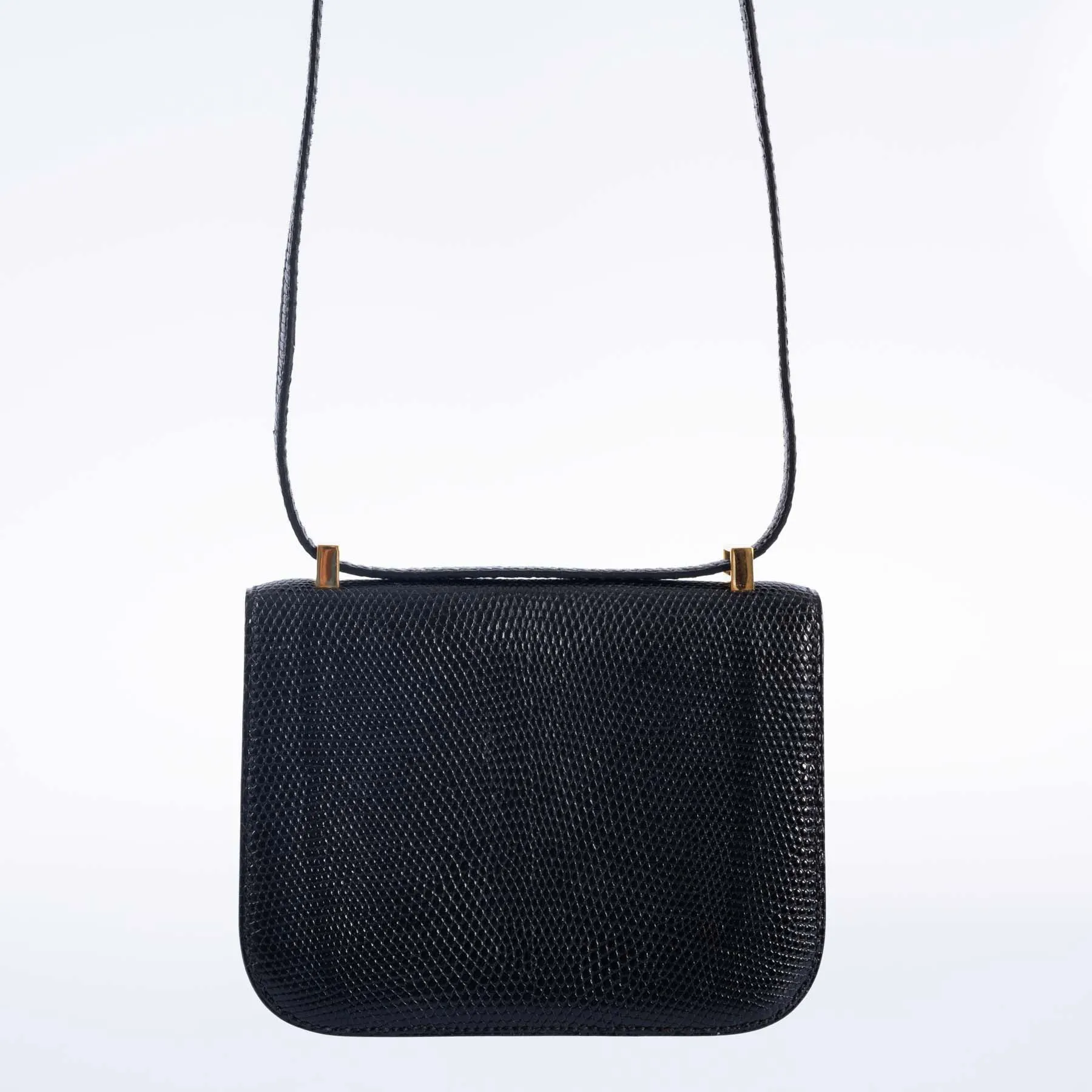 Hermès Micro Constance 14 Black Varanus Lizard with Gold Hardware