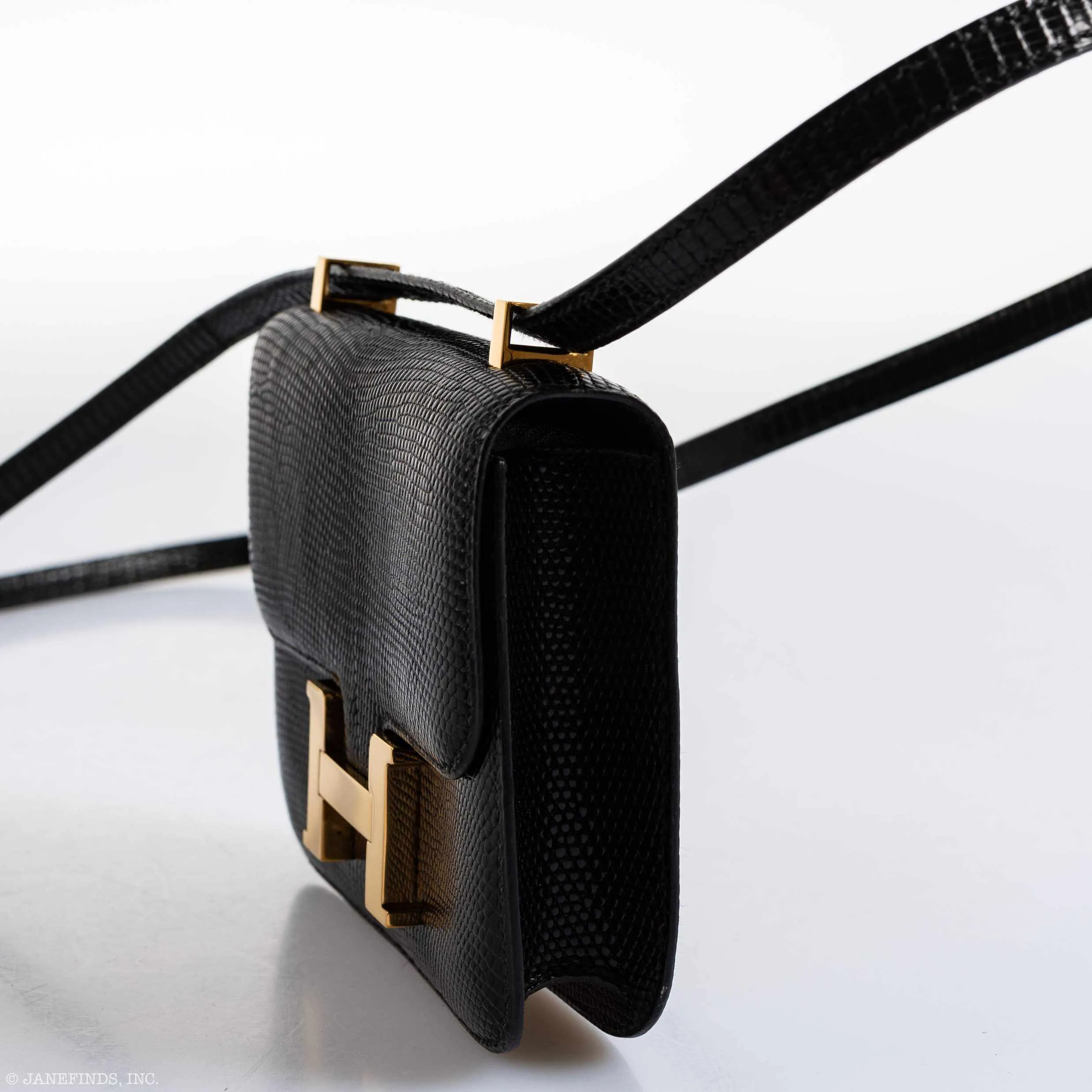Hermès Micro Constance 14 Black Varanus Lizard with Gold Hardware
