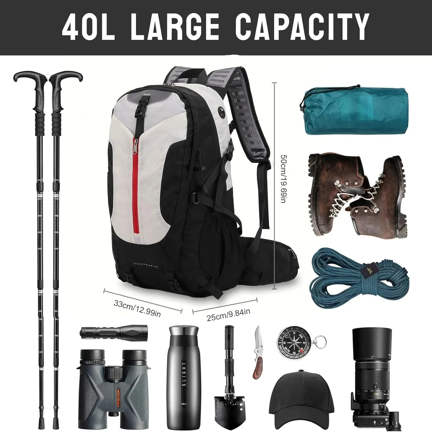 Hiking Backpack 40L, Waterproof Hiking Backpack with Rain Cover, Large Camping Bag Outdoor Sport Travel Daypack